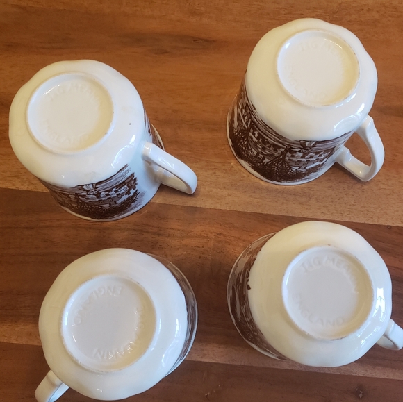 Set Of 4 Royal Staffordshire J & G Meakin Brown Transferware Cup Cattle Cottage - Picture 2 of 10